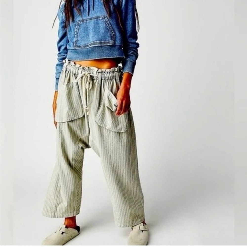 Free People Runyon Oversized Harem Pants Size Small Striped Boho Drop Crotch